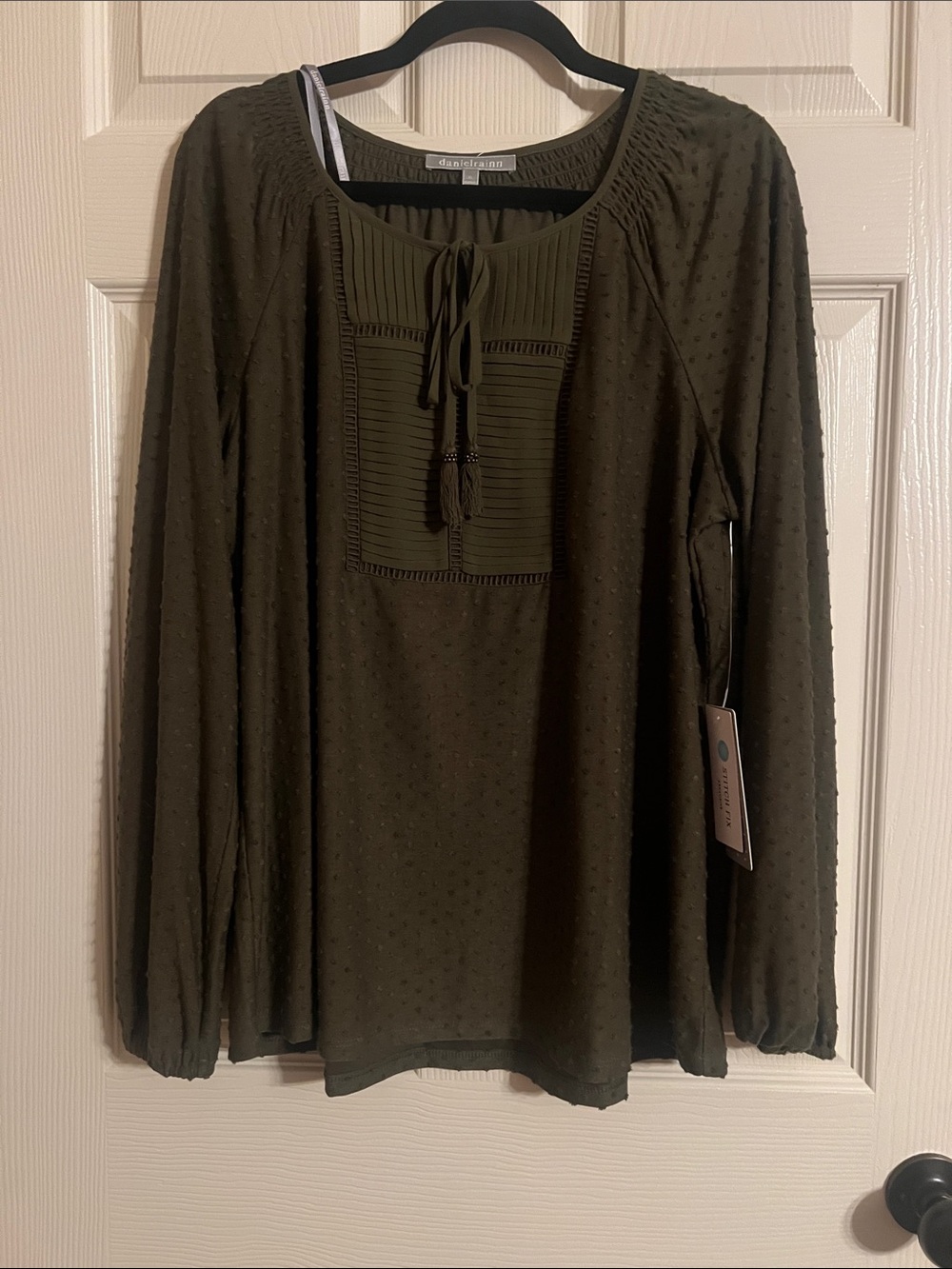 Daniel Rainn Dark Olive Textured Peasant Blouse